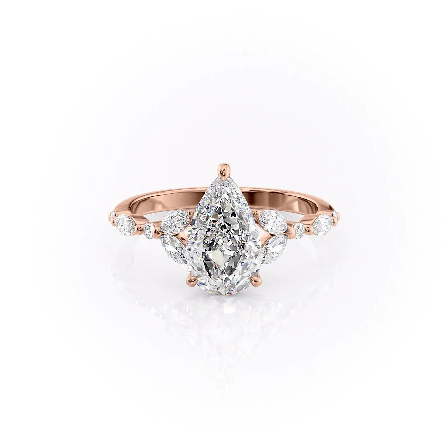 The Cindy Set With Pear Side Stone Lab Diamond 1 Carat 14K Rose#material_rose