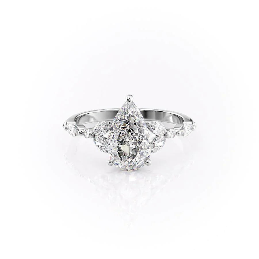 The Cindy Set With Pear Side Stone Lab Diamond 1 Carat 14K White#material_white
