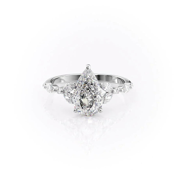 The Cindy Set With Pear Side Stone Lab Diamond 1 Carat 14K White#material_white