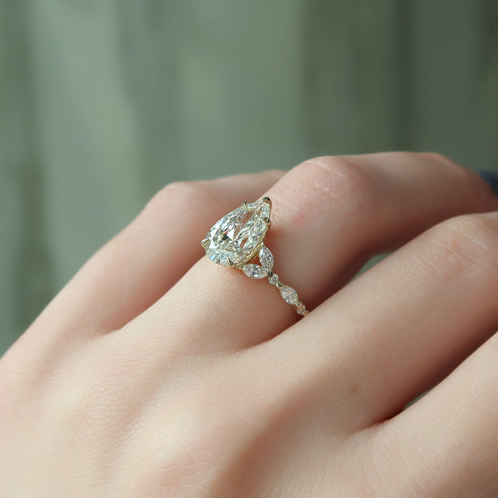 The Cindy Pear Lab Diamond Moissanite Engagement Ring *Shown with 2.5 ct #material_gold