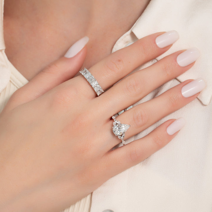 The Cindy Pear Lab Diamond Moissanite Engagement Ring *Shown with 2 ct #material_white