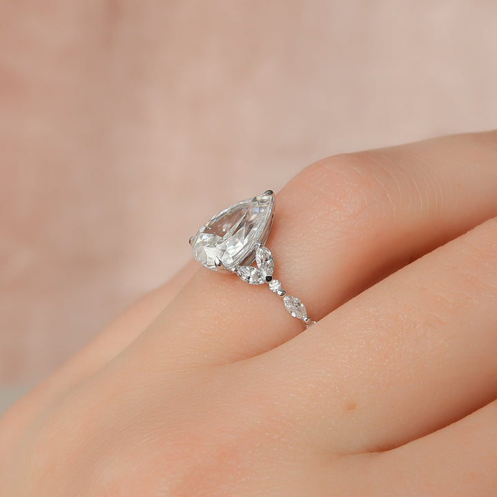 The Cindy Pear Lab Diamond Moissanite Engagement Ring *Shown with 2.5 ct #material_white