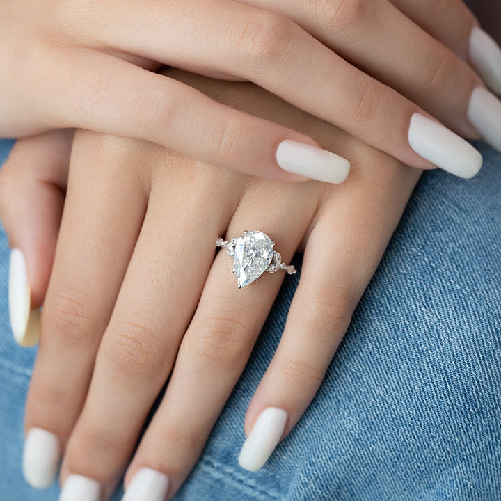 The Cindy Pear Lab Diamond Moissanite Engagement Ring *Shown with 3.5 ct #material_white