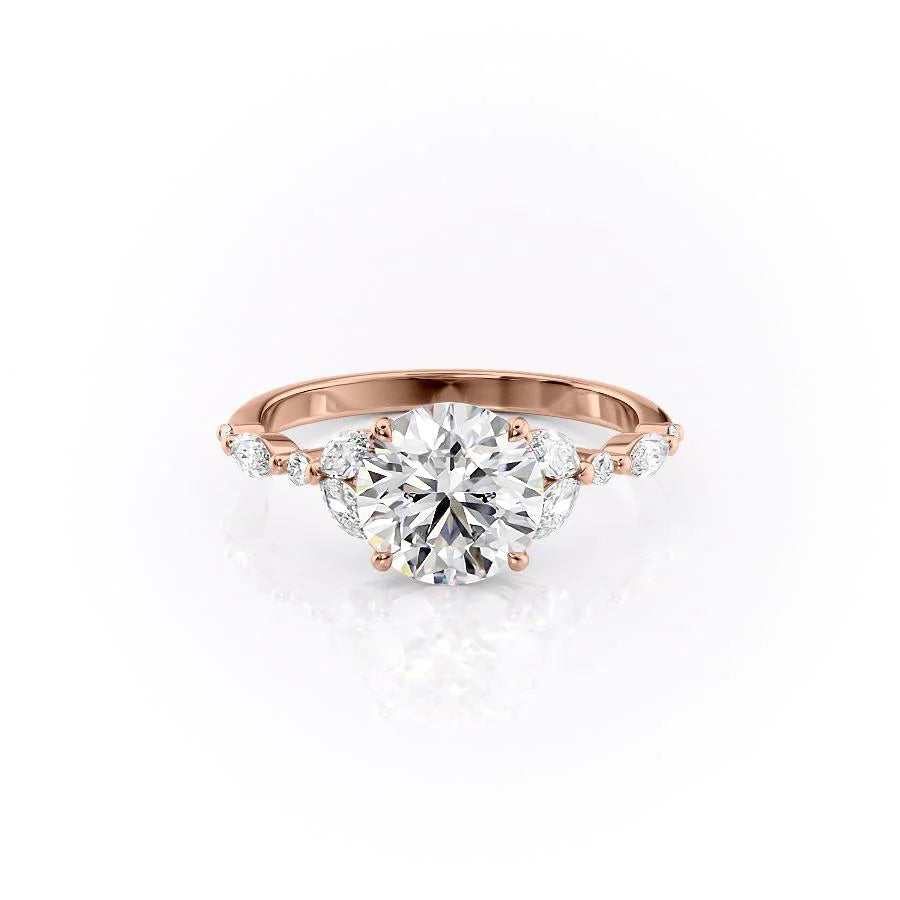 The Cindy Set With Round Side Stone Lab Diamond 1 Carat 14K Rose#material_rose