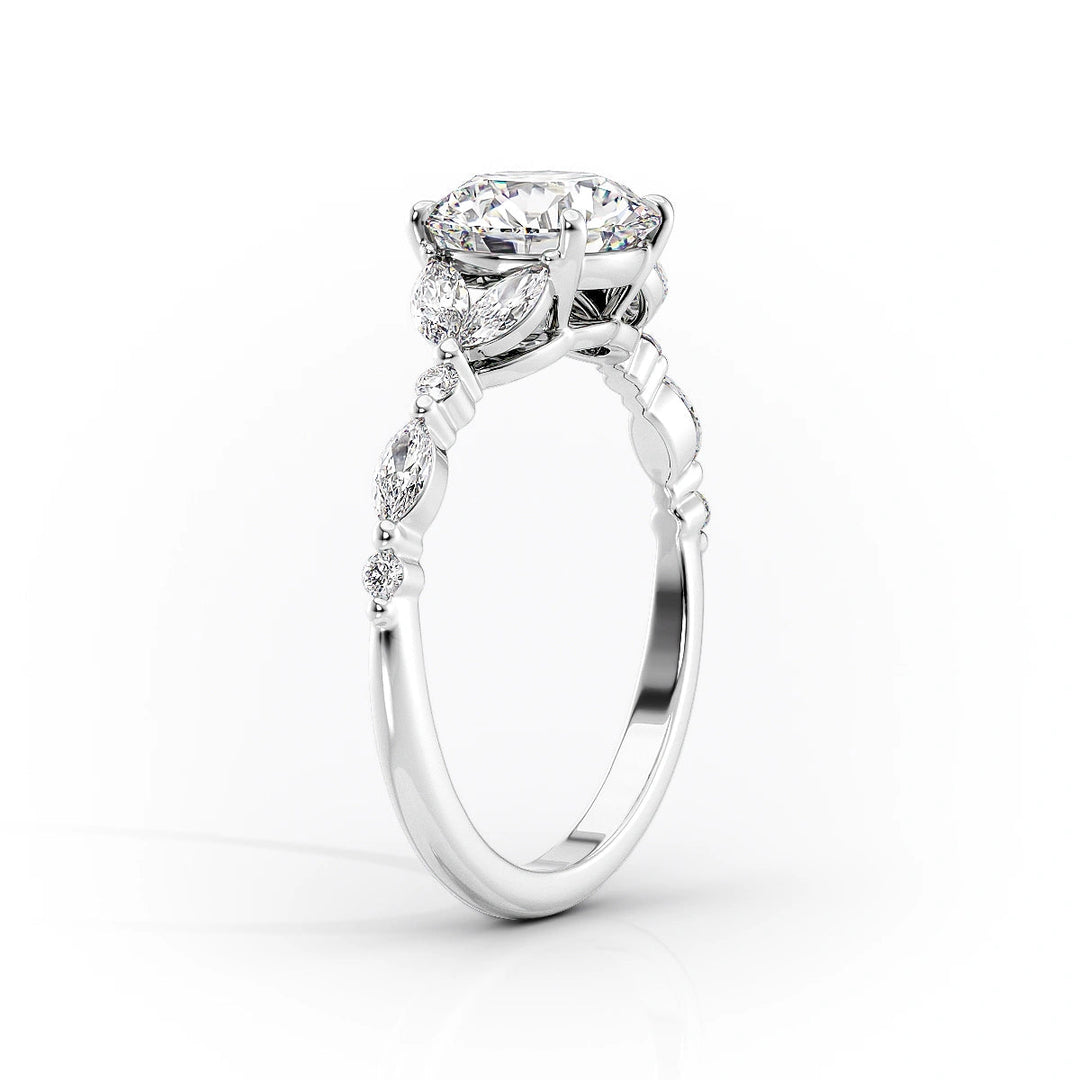 The Cindy Set With Round Side Stone Lab Diamond 1.5 Carat 14K White#material_white