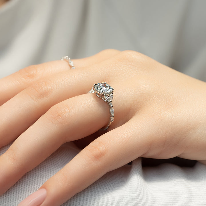 The Cindy Round Lab Diamond Moissanite Engagement Ring *Shown with 2.5 ct #material_white