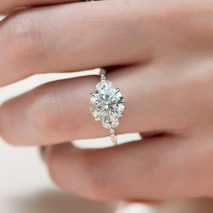 The Cindy Round Lab Diamond Moissanite Engagement Ring *Shown with 3.5 ct #material_white