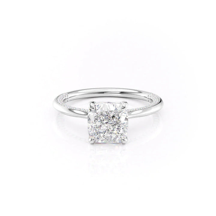 The Clara Set With Cushion Solitaire Lab Diamond 1 Carat 14K White#material_14k-white