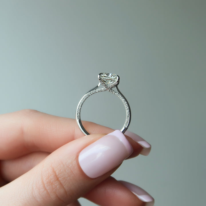 The Clara Set With Cushion Solitaire Lab Diamond 1 Carat 14K White#material_14k-white