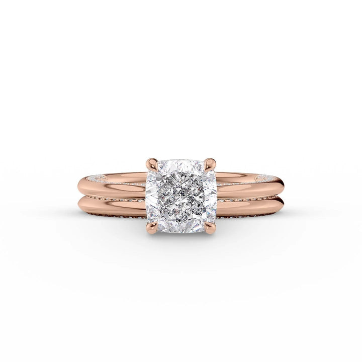 The Clara Set With Cushion Solitaire Lab Diamond 2 Carat 18K Rose#material_18k-rose