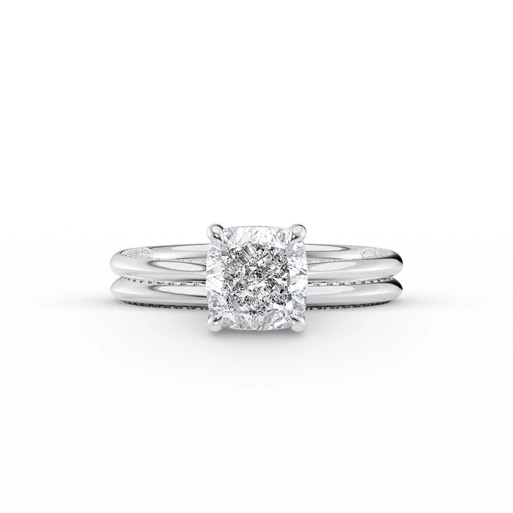 The Clara Set With Cushion Solitaire Lab Diamond 2 Carat 18K White#material_18k-white
