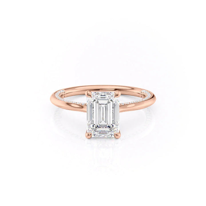 The Clara Set With Emerald Solitaire Lab Diamond 1 Carat 14K Rose#material_rose