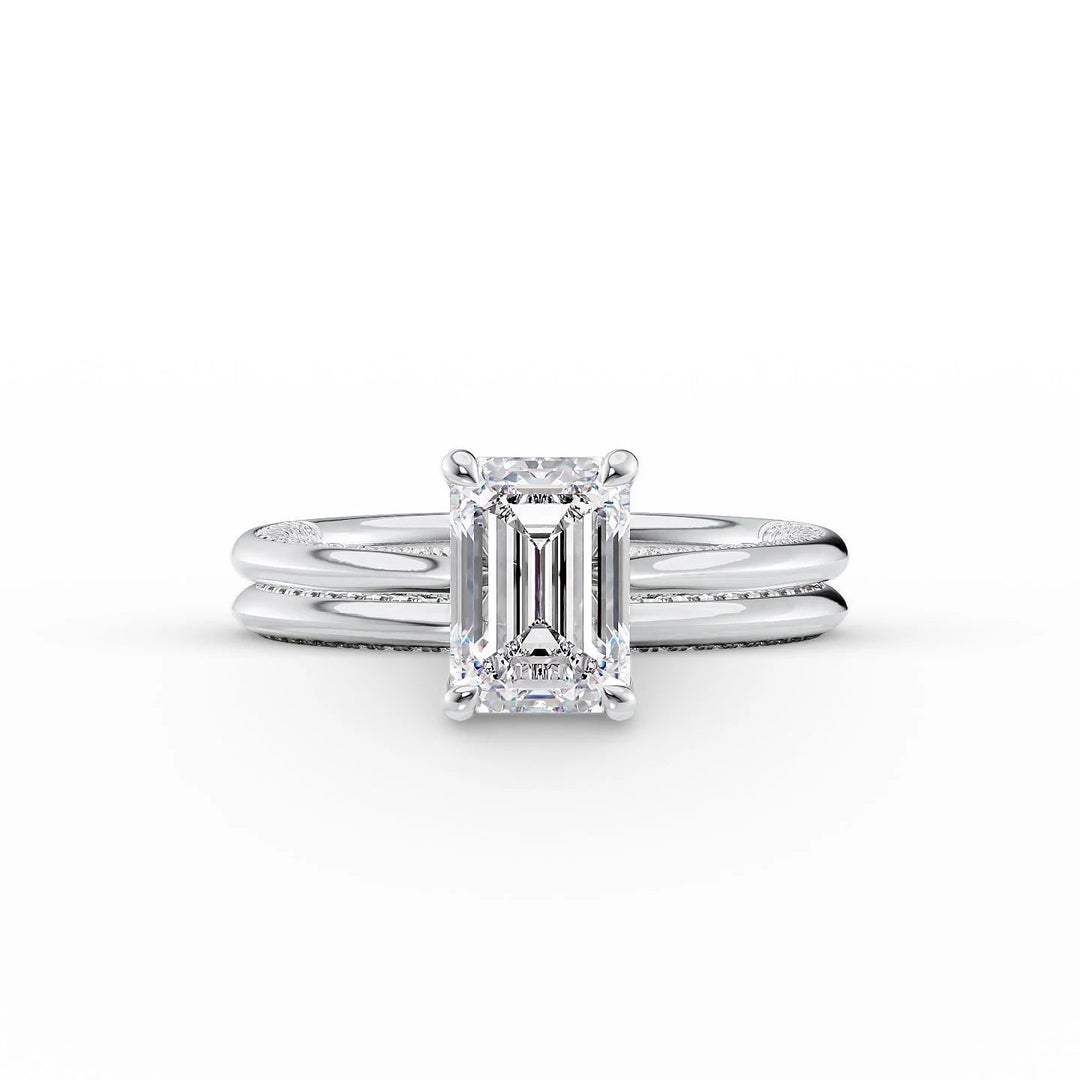 The Clara Set With Emerald Solitaire Lab Diamond 2 Carat 14K White#material_white