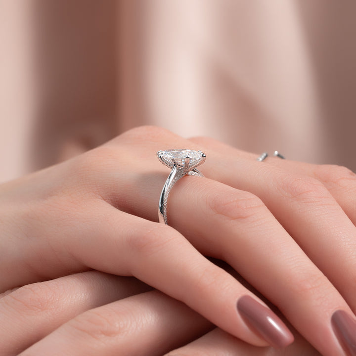 The Clara Marquise Lab Diamond Moissanite Engagement Ring *Shown with 2 ct #material_white