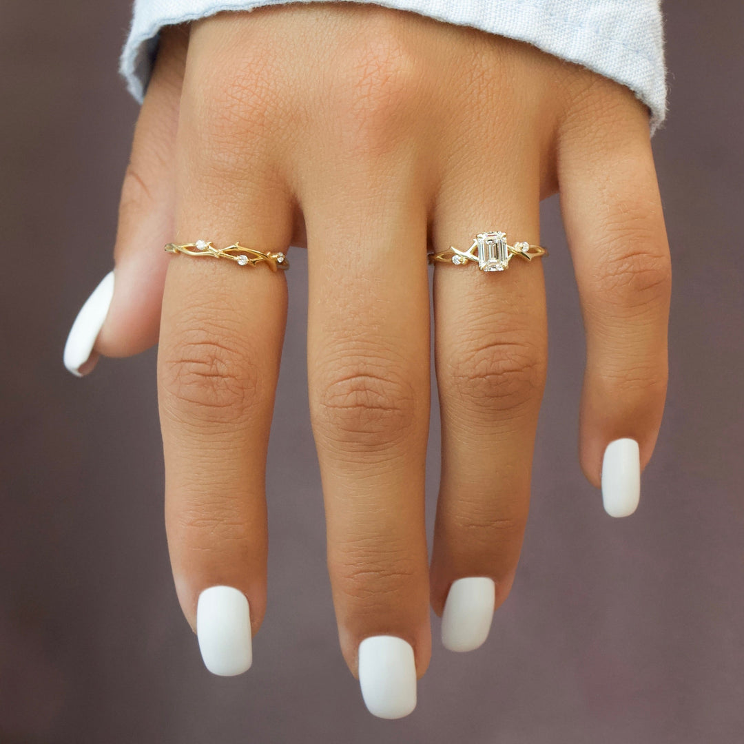 The Coco Emerald Lab Diamond Moissanite Engagement Ring