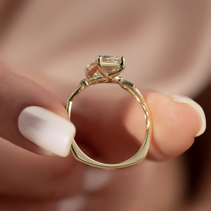 The Coco Emerald Lab Diamond Moissanite Engagement Ring *Shown with 2.5 ct *Euro Shank #material_gold