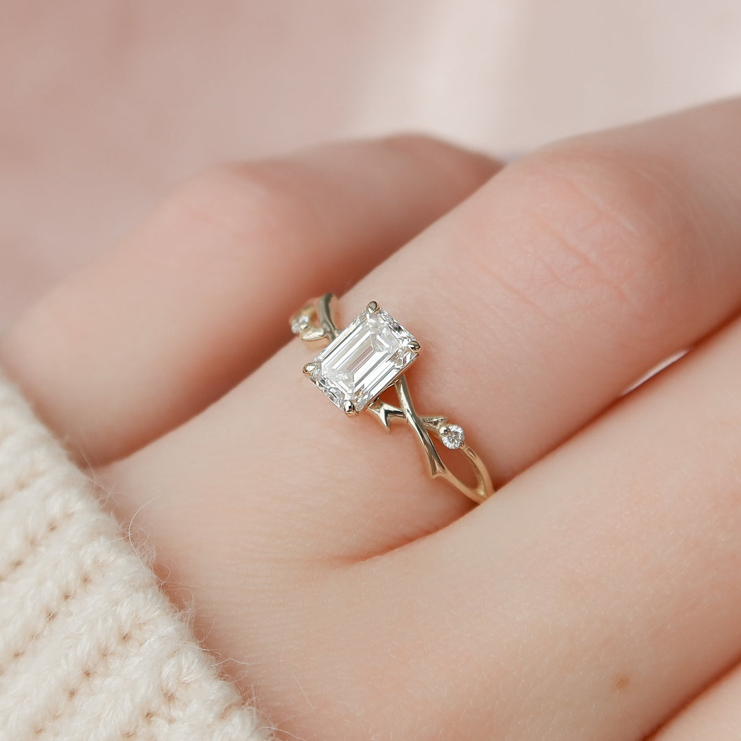 The Coco Emerald Lab Diamond Moissanite Engagement Ring