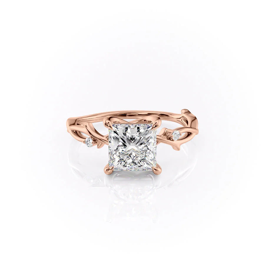 The Coco Set With Princess Side Stone Lab Diamond 1 Carat 14K Rose#material_rose