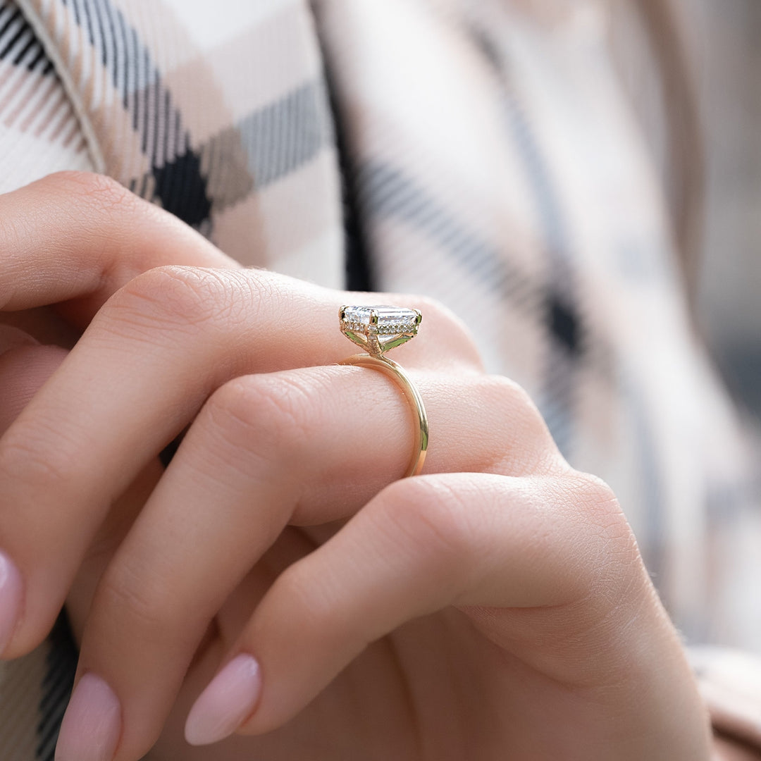 The Crown Liberty Emerald Lab Diamond Moissanite Engagement Ring