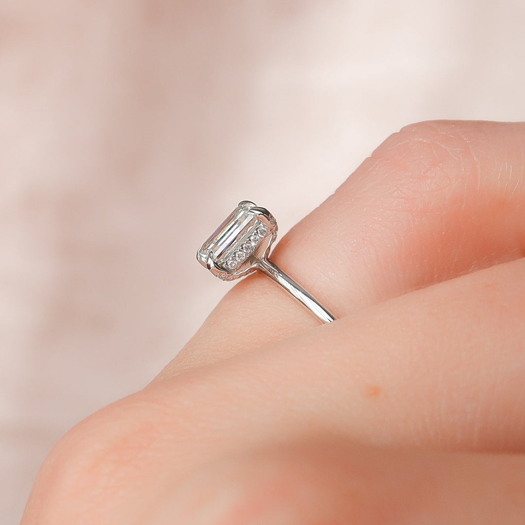 The Crown Liberty Emerald Lab Diamond Moissanite Engagement Ring