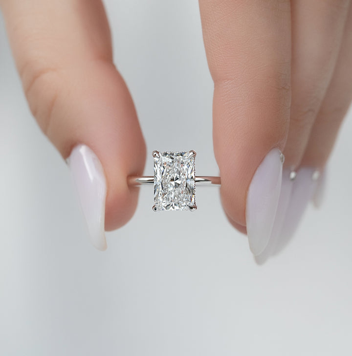 The Crown Liberty Radiant Lab Diamond Moissanite Engagement Ring *Shown with 3 ct #material_white