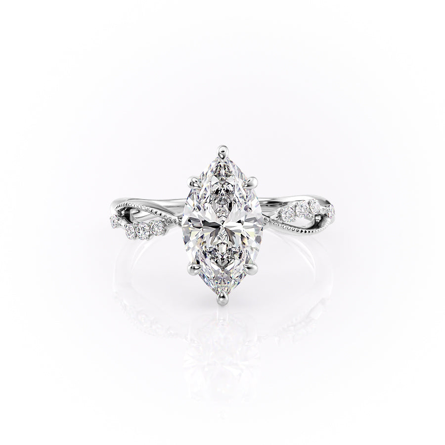 The Dallas Set With Marquise Side Stone Lab Diamond 1 Carat 14K White#material_white