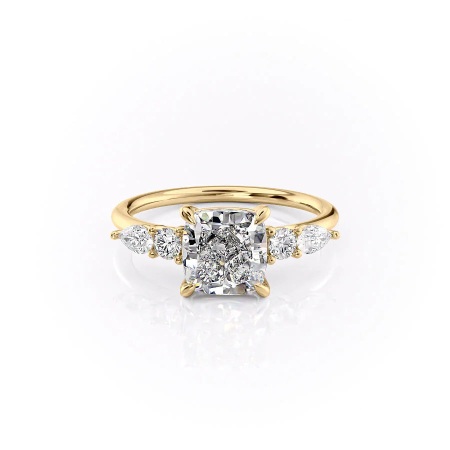The Dylan Set With Cushion Side Stone Lab Diamond 1 Carat 14K Gold#material_gold