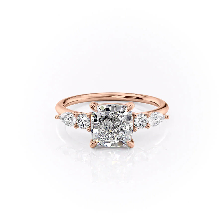 The Dylan Set With Cushion Side Stone Lab Diamond 1 Carat 14K Rose#material_rose