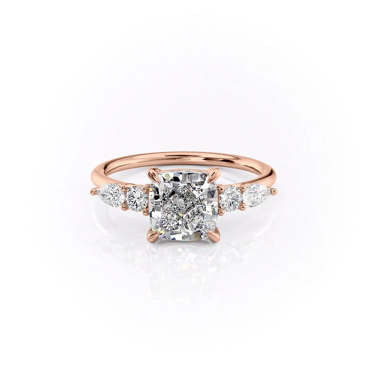 The Dylan Set With Cushion Side Stone Lab Diamond 1 Carat 14K Rose#material_rose