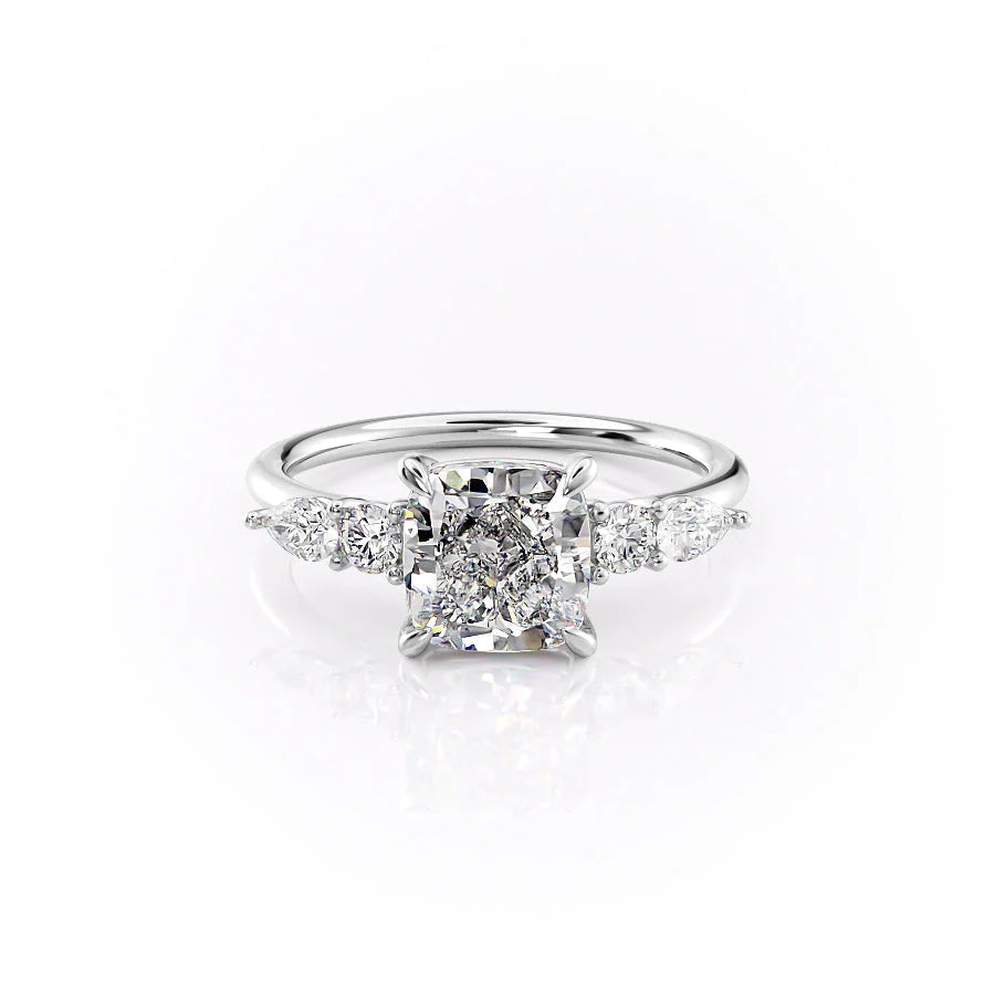 The Dylan Set With Cushion Side Stone Lab Diamond 1 Carat 14K White#material_white