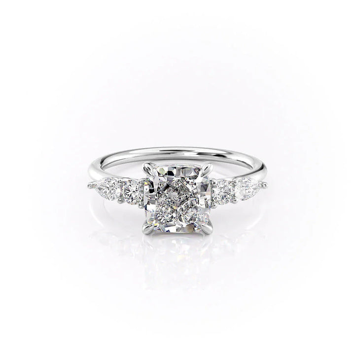 The Dylan Set With Cushion Side Stone Lab Diamond 1 Carat 14K White#material_white