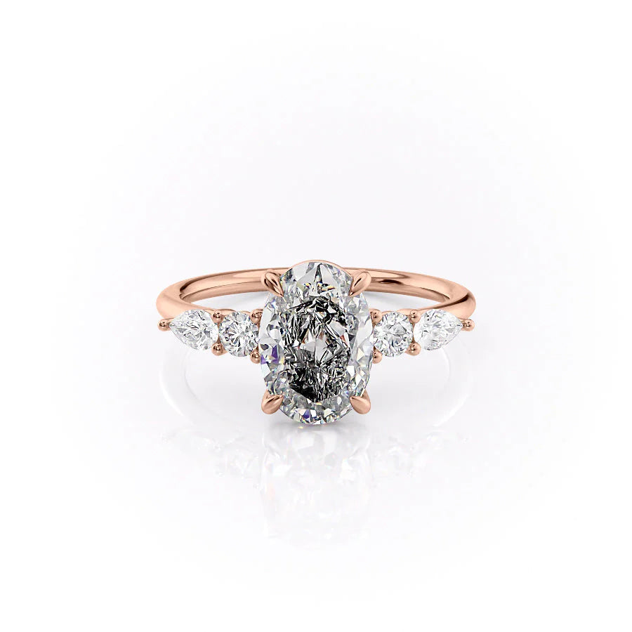 The Dylan Set With Oval Side Stone Lab Diamond 1 Carat 14K Rose#material_rose