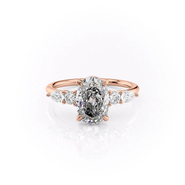 The Dylan Set With Oval Side Stone Lab Diamond 1 Carat 14K Rose#material_rose