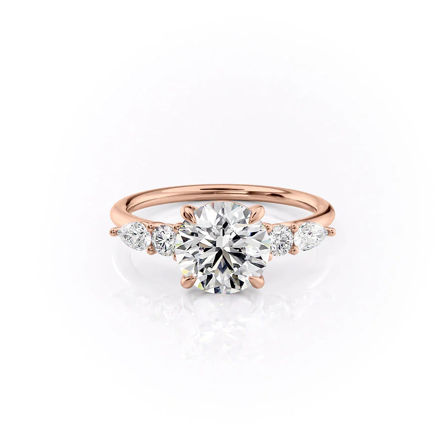 The Dylan Set With Round Side Stone Lab Diamond 1 Carat 14K Rose#material_rose