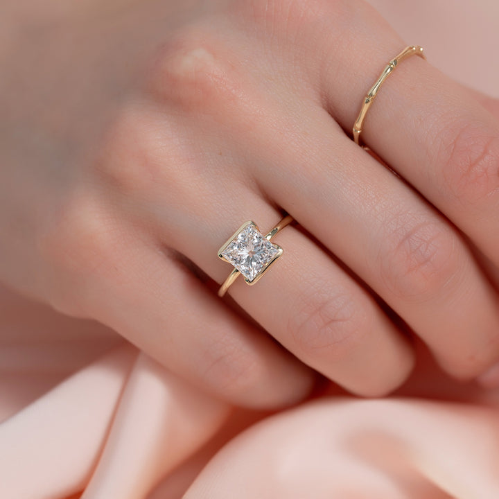The Elina Princess Lab Diamond Moissanite Engagement Ring *Shown with 2 ct #material_gold