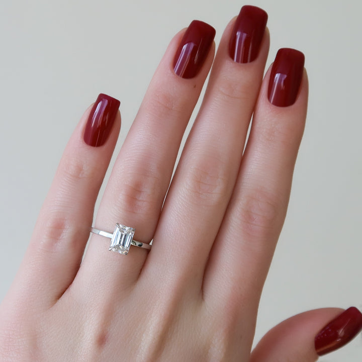 The Estella Emerald Lab Diamond Moissanite Engagement Ring *Shown with 1.5 ct #material_white