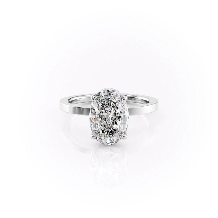 The Estella Set With Oval Solitaire Lab Diamond 1 Carat 14K White#material_white