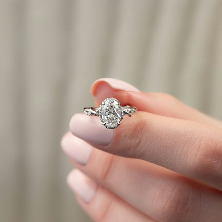 The Halo Coco Oval Lab Diamond Moissanite Engagement Ring *Shown with 1.5 ct #material_white