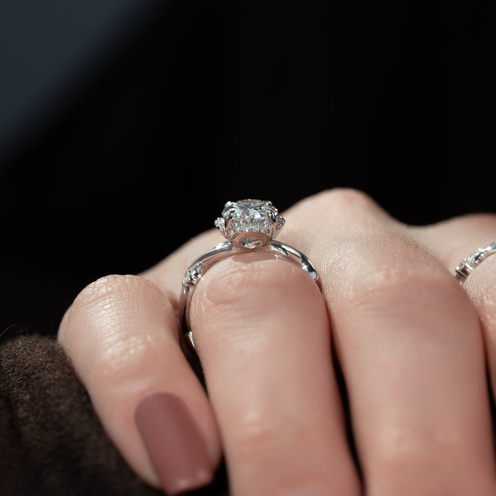 The Halo Coco Oval Lab Diamond Moissanite Engagement Ring *Shown with 2 ct #material_white