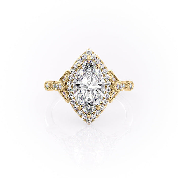 The Halo Sharon Set With Marquise Vintage Lab Diamond 1 Carat 14K Gold#material_gold