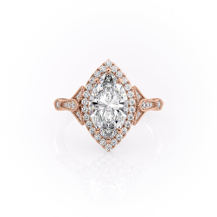 The Halo Sharon Set With Marquise Vintage Lab Diamond 1 Carat 14K Rose#material_rose