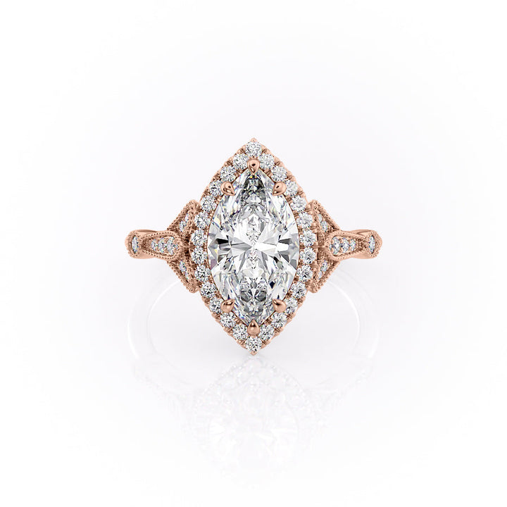 The Halo Sharon Set With Marquise Vintage Lab Diamond 1 Carat 14K Rose#material_rose