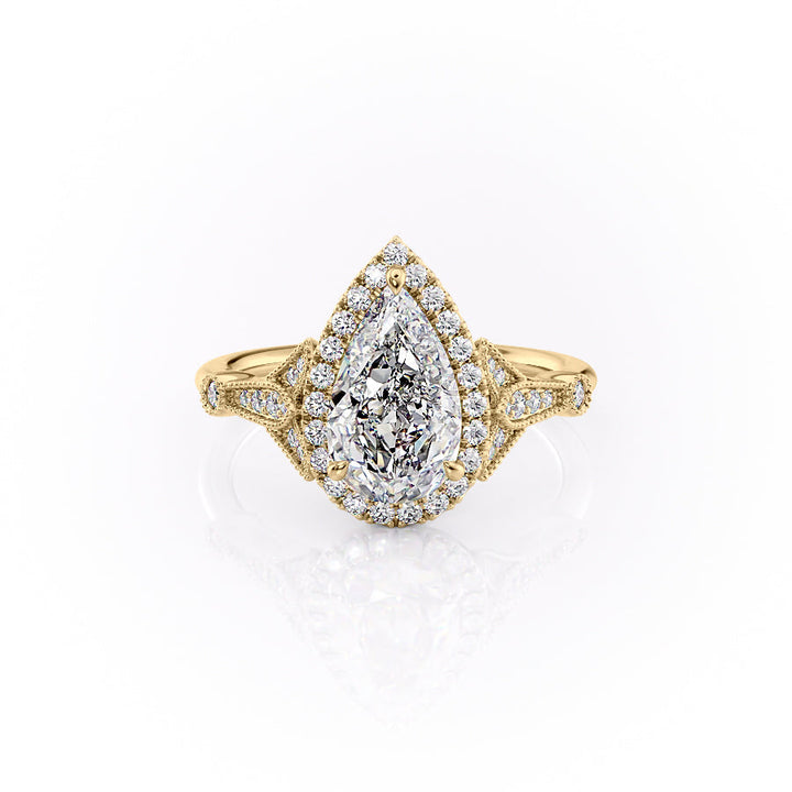 The Halo Sharon Set With Pear Vintage Lab Diamond 1 Carat 14K Gold#material_gold