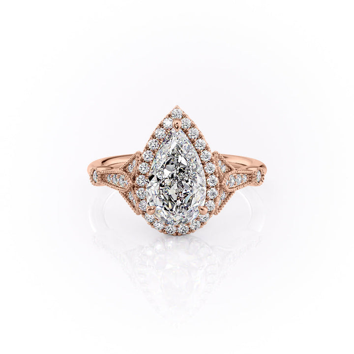 The Halo Sharon Set With Pear Vintage Lab Diamond 1 Carat 14K Rose#material_rose