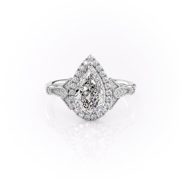The Halo Sharon Set With Pear Vintage Lab Diamond 1 Carat 14K White#material_white