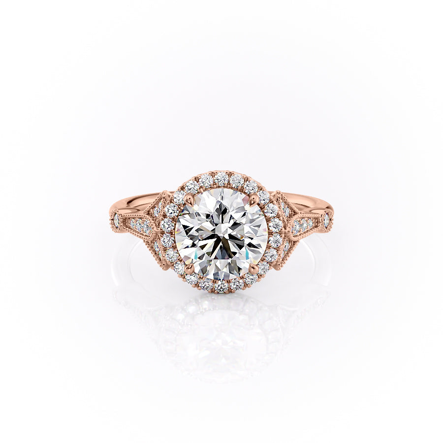 The Halo Sharon Set With Round Vintage Lab Diamond 1 Carat 14K Rose#material_rose