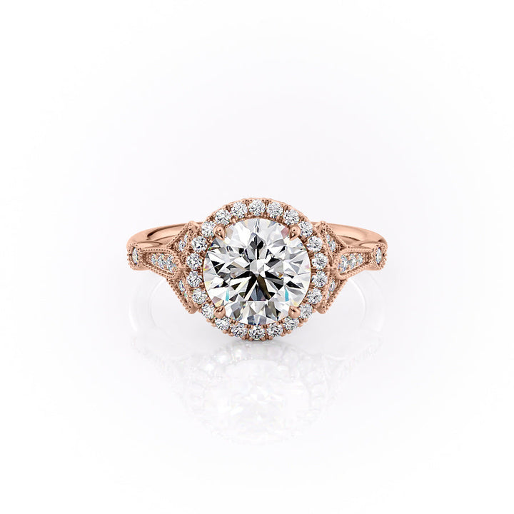 The Halo Sharon Set With Round Vintage Lab Diamond 1 Carat 14K Rose#material_rose
