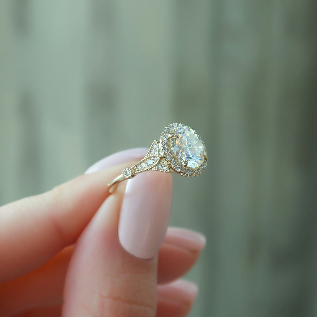 The Halo Sharon Round Lab Diamond Moissanite Engagement Ring