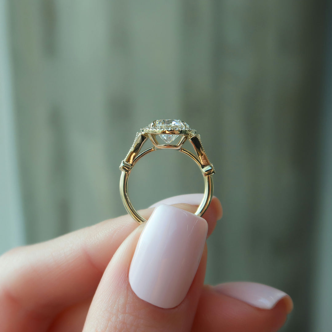 The Halo Sharon Round Lab Diamond Moissanite Engagement Ring