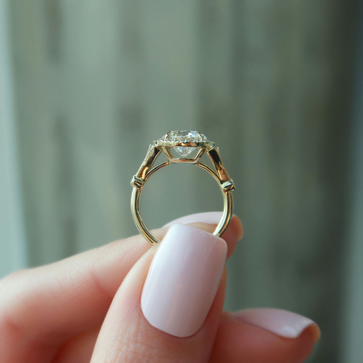 The Halo Sharon Round Lab Diamond Moissanite Engagement Ring *Shown with 2 ct #material_gold